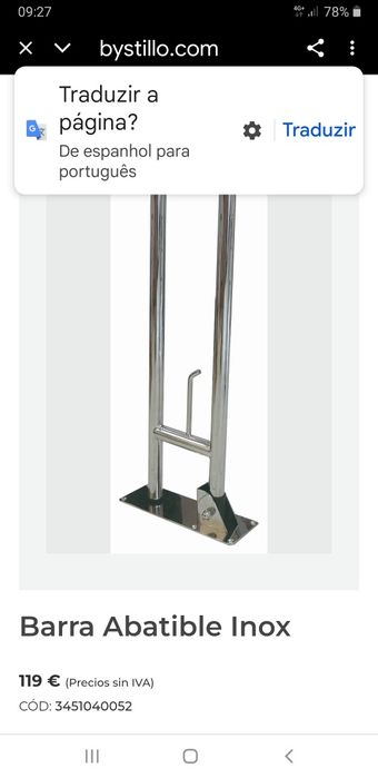 Duas barras de apoio para banhos ou sanitários em inóx como novoas.