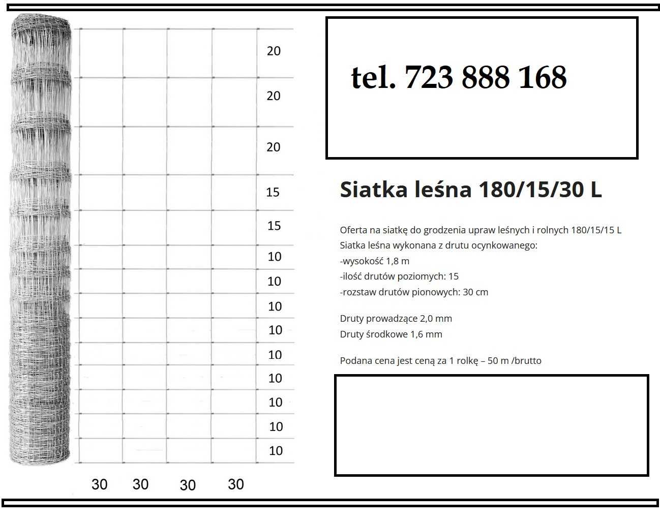 Siatka leśna mocna wysoka 50mb 1,8m 180/15/30 ogrodzenie leśne słupki