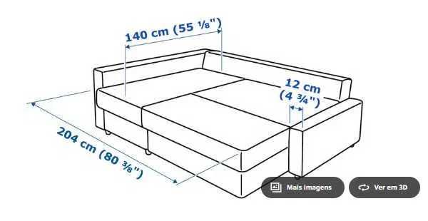 Sofá-cama  com chaise longue e sobrecolchão