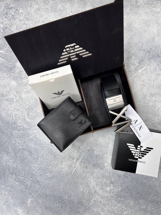 Подарунковий набір для чоловіка з натуральної шкіри ремінь+гаманець