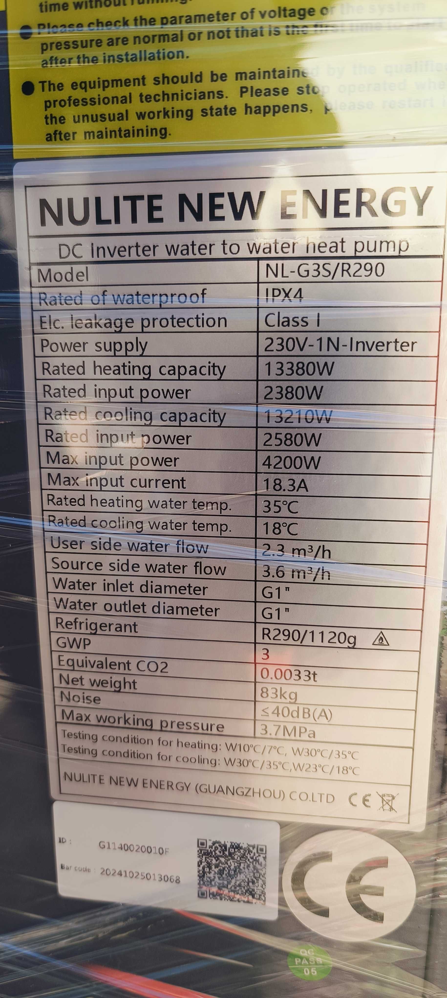 Pompa ciepła NULITE 4-14KW gruntowa G3S-r290 na propanie NÓWKA!