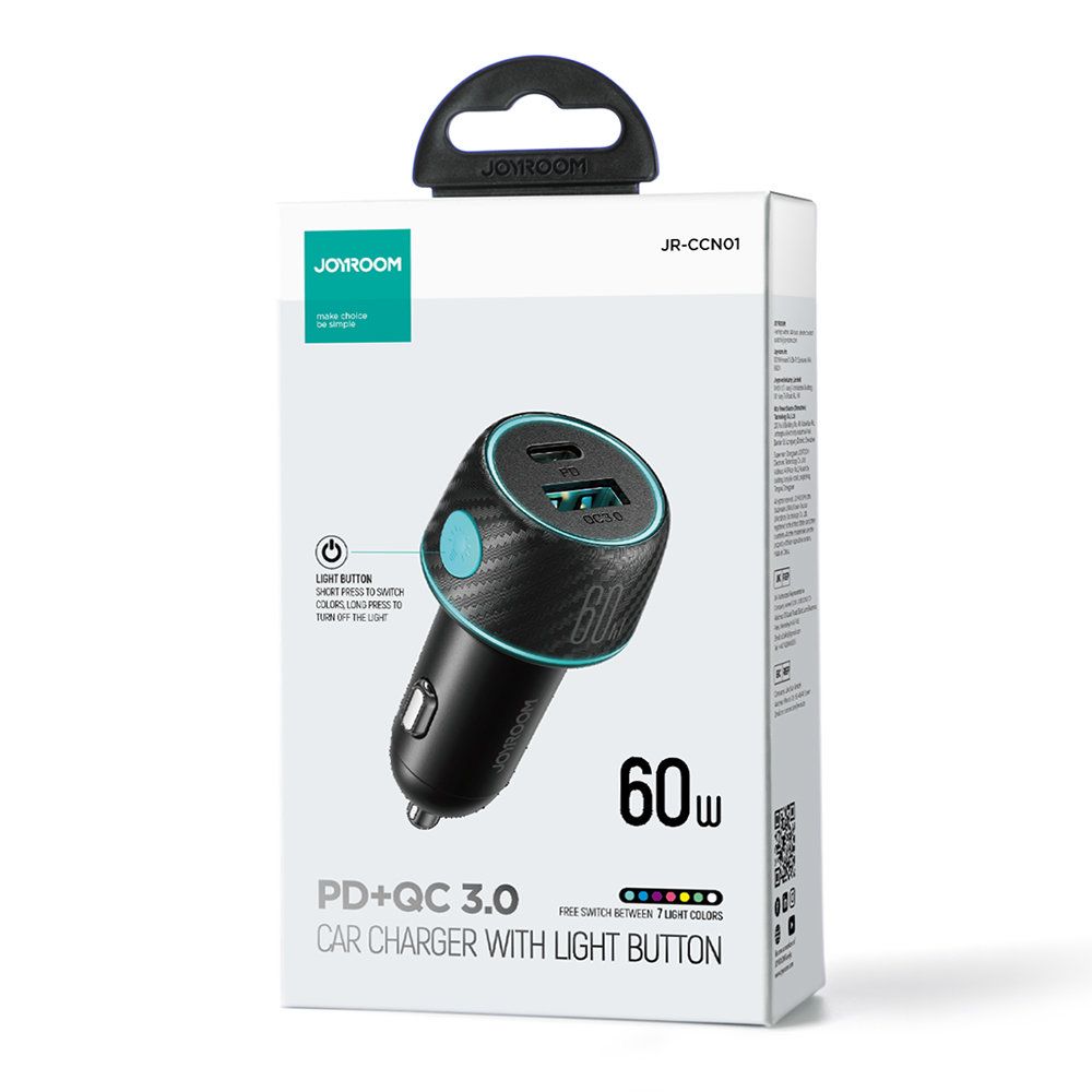 ładowarka samochodowa 60w pd usb-c usb-a czarna