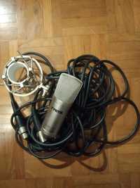 Conjunto microfone, pop filter, tripé e refletor de som