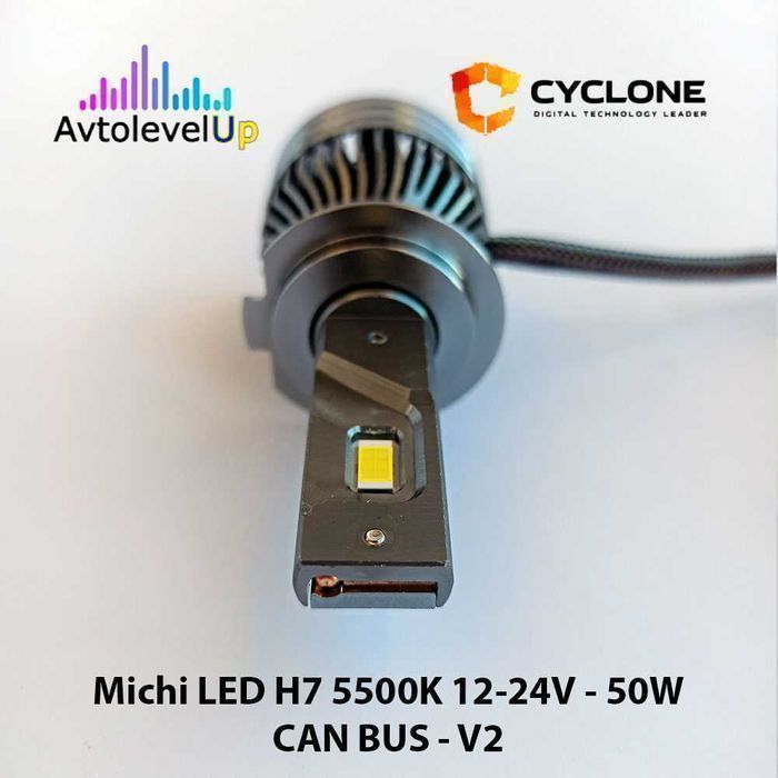 Комплект LED ламп Michi LED H7 5500K 12-24V 50W CAN V2 2шт. 24мес.