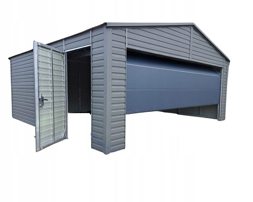 Garaż blaszany jednostanowiskowy 6x5.8 m - Dach dwuspadowy, Brama segm