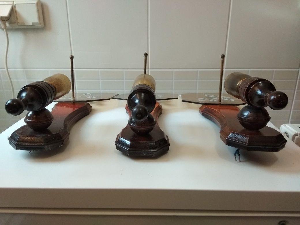 3 lampka kinkiety vintage  PRL z malowanymi szybkami, ręczn