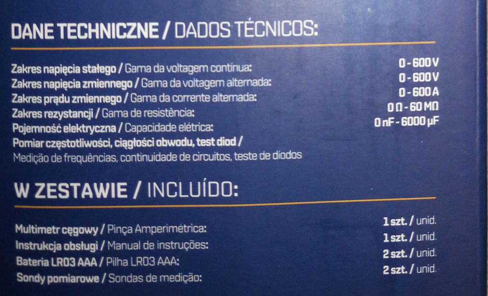 Multimetr cęgowy Niteo -Cyfrowy miernik prądu i napięcia LCD 0-600 V