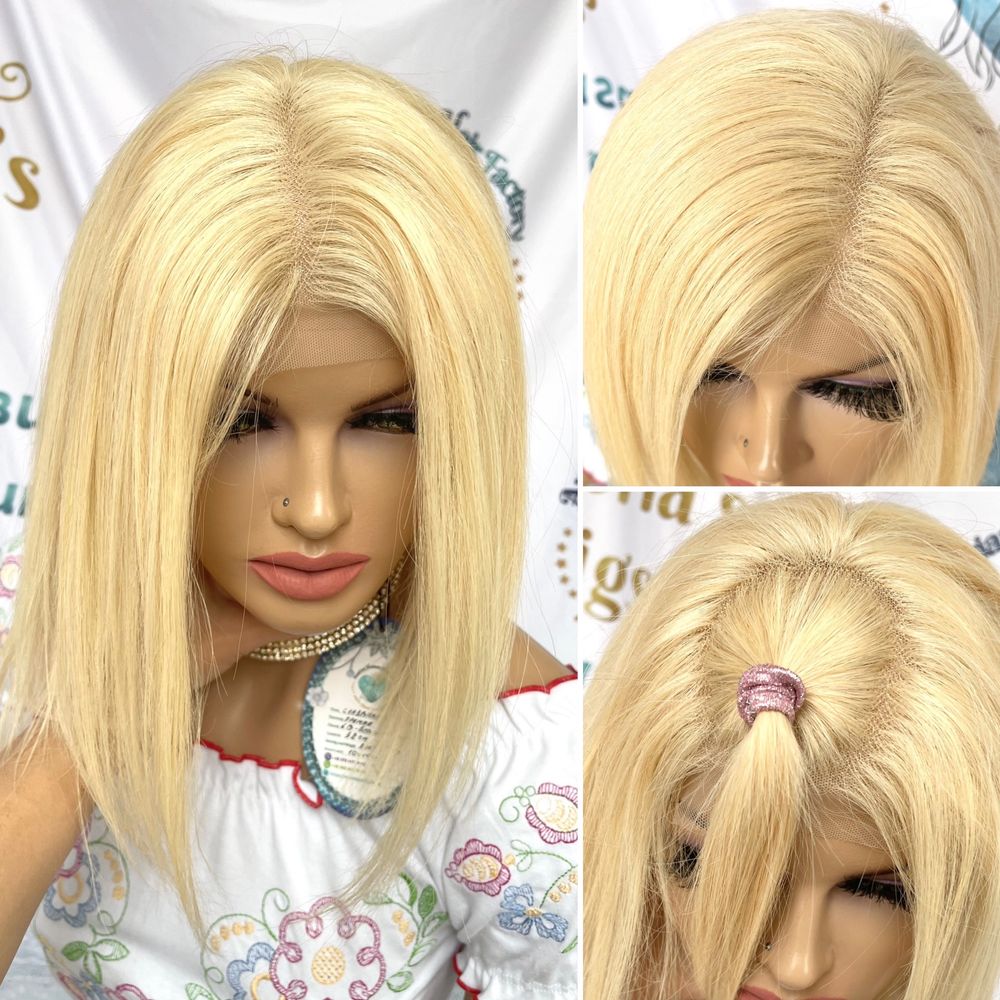 Натуральный парик славянский детский волос блонд каре имитация кожи