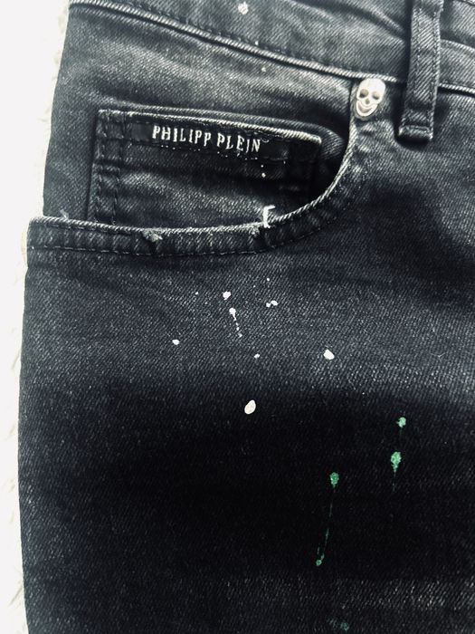 Philipp Plein spodnie meskie czarne dziury nakrapiane