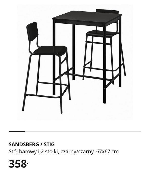 SANDSBERG / STIG (stół / krzesła) IKEA
Stół barowy i 2 stołki, czarny/