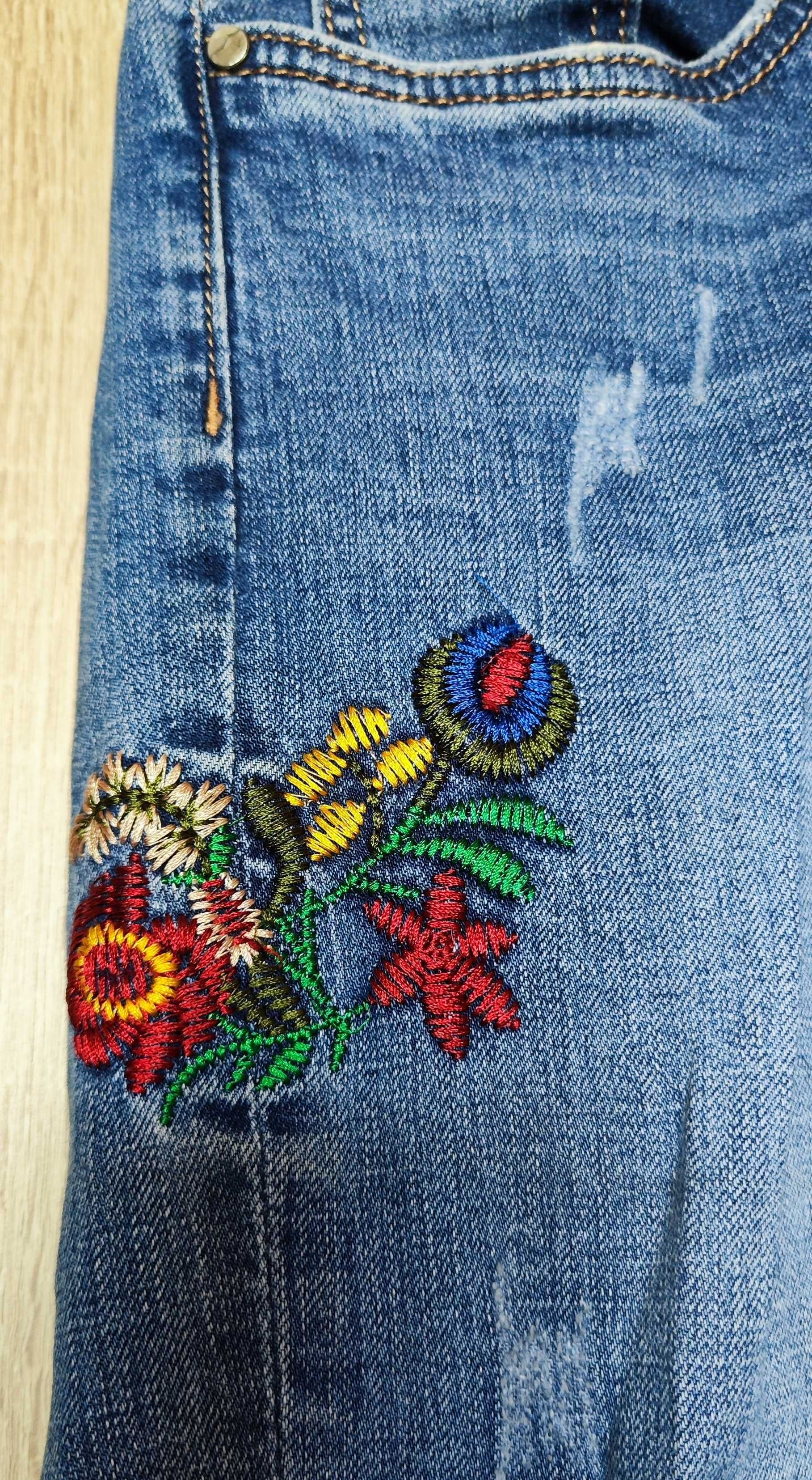 Avie jeansy hafty kwiaty floral rurki proste 42/44