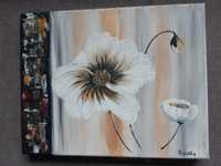 Obraz handmade na płótnie 24x30cm bialy kwiat