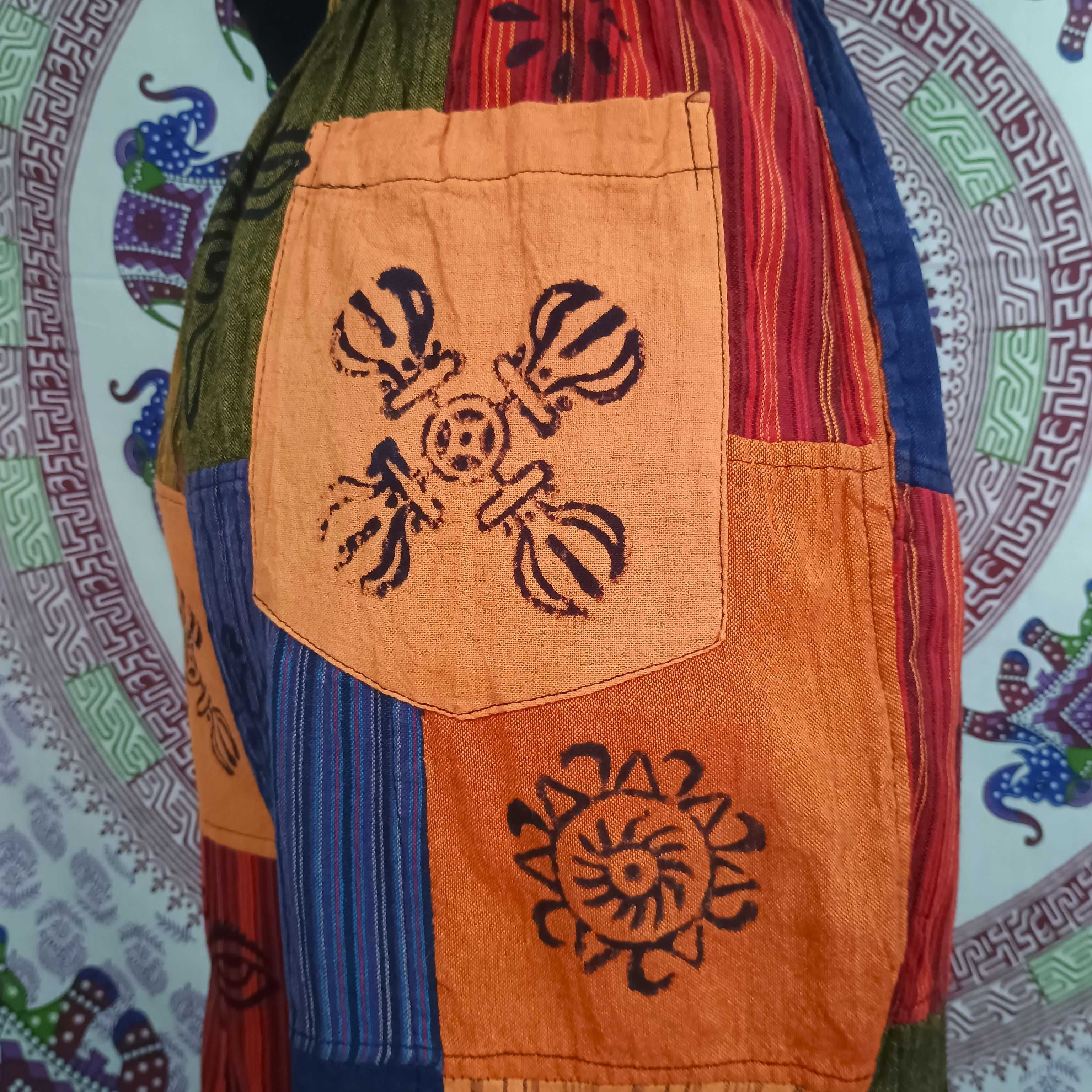 Spodnie - Patchwork - Nomad Sari – Pomarańczowe Tony – Nepal - S/M
