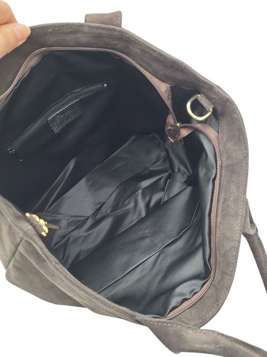 Torebka damska skórzana zamsz czekoladowy brąz