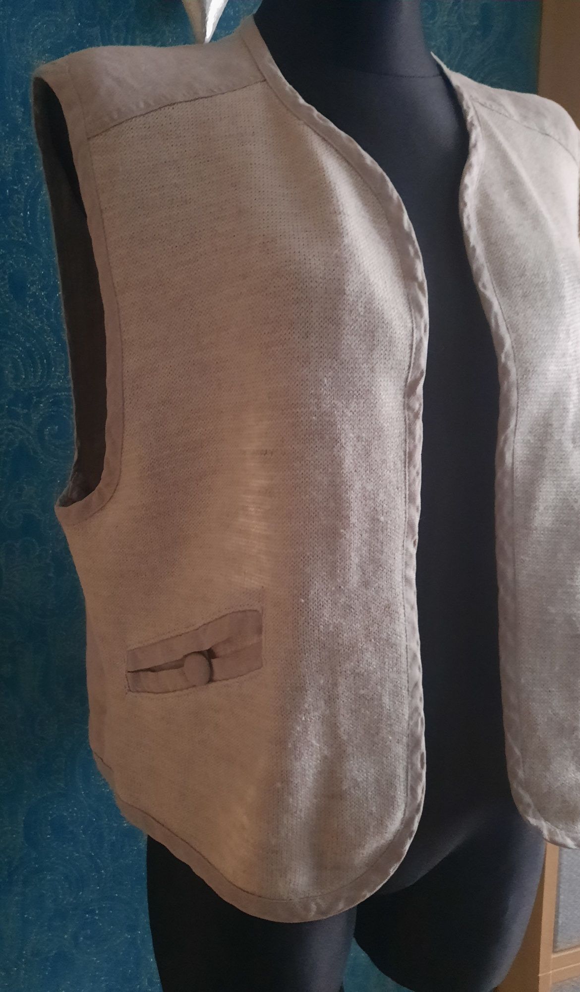 Kamizelka z lnu i bawełny w kolorze naturalnym L/XL