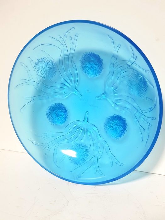 rara antiga taça em vidro turquesa francesa -ouriços do mar - SABINO