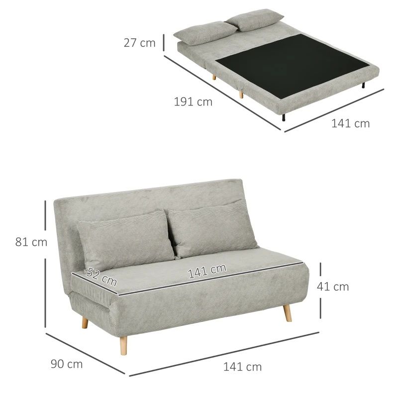 Homcom Sofa do spania, łóżko 3 stopniowe .