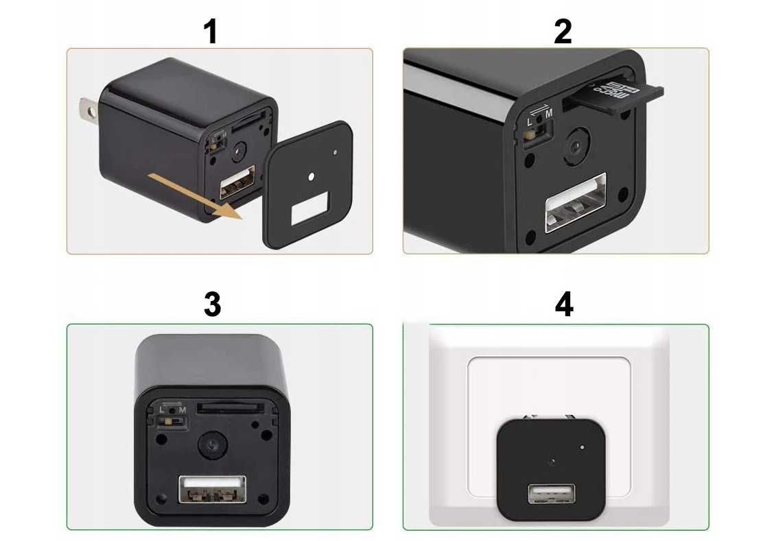Nowoczesna Ukryta KAMERA Szpiegowska Ładowarka Zasilacz USB WYPRZEDAŻ!