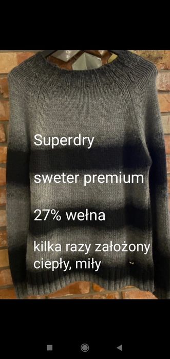 Długi sweter premium Superdry M / L szary wełna wełniany 38 / 40