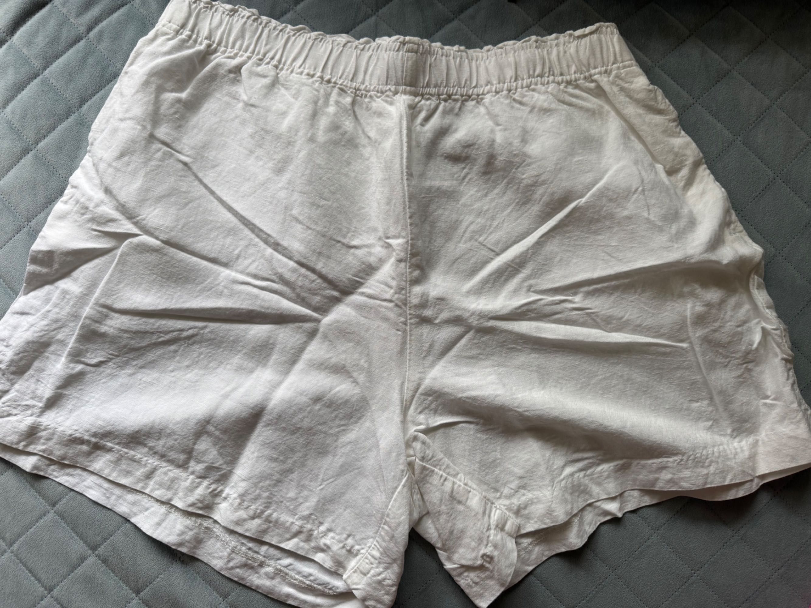 Białe lniane szorty spodnie spodenki len H&M 40 42 L XL