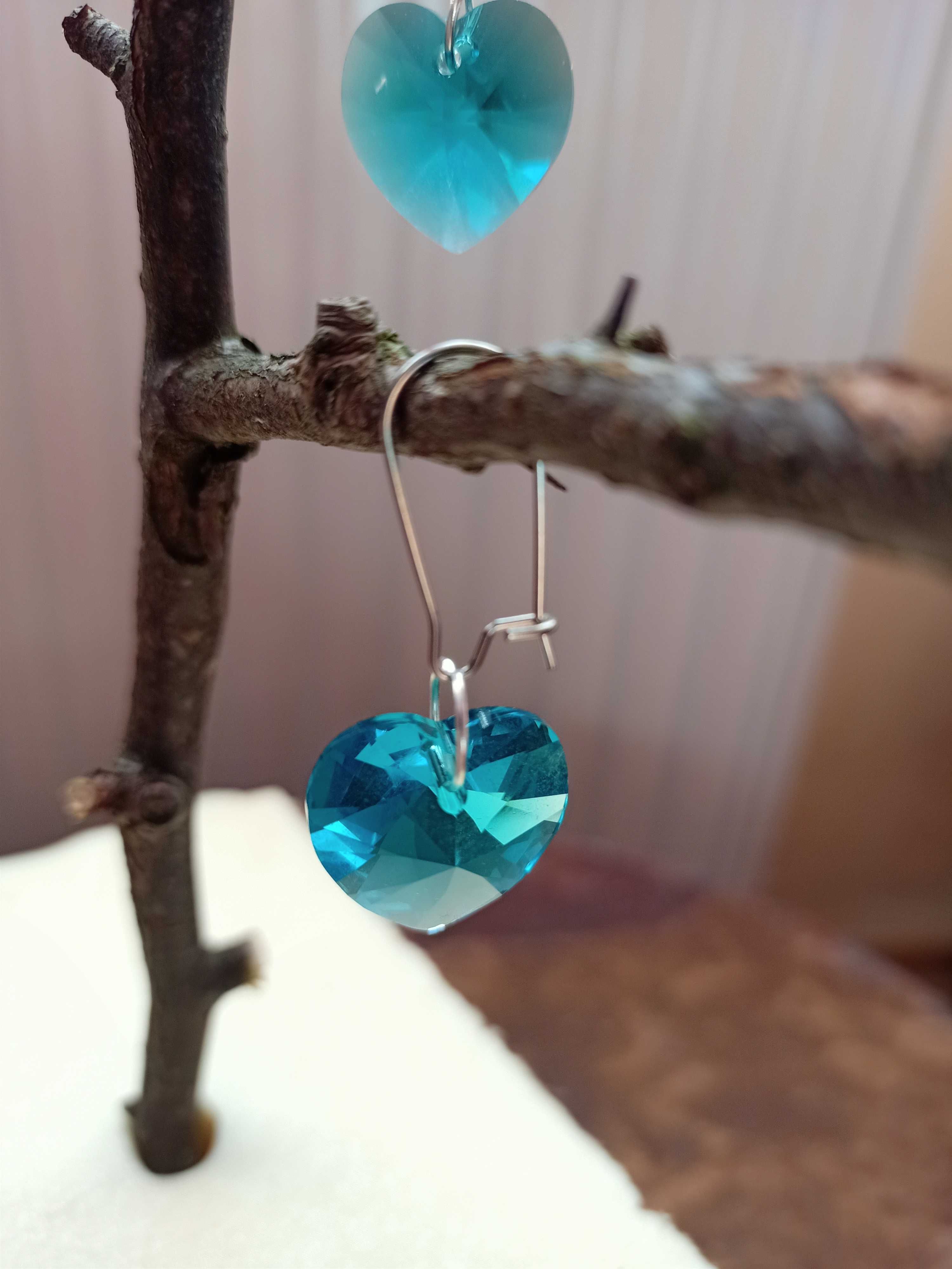 Handmade Kolczyki - Swarovski Serduszka Niebieskie