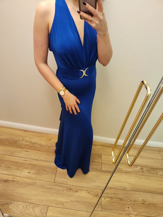 Niebieska granatowa elegancka suknia 34 36 s m