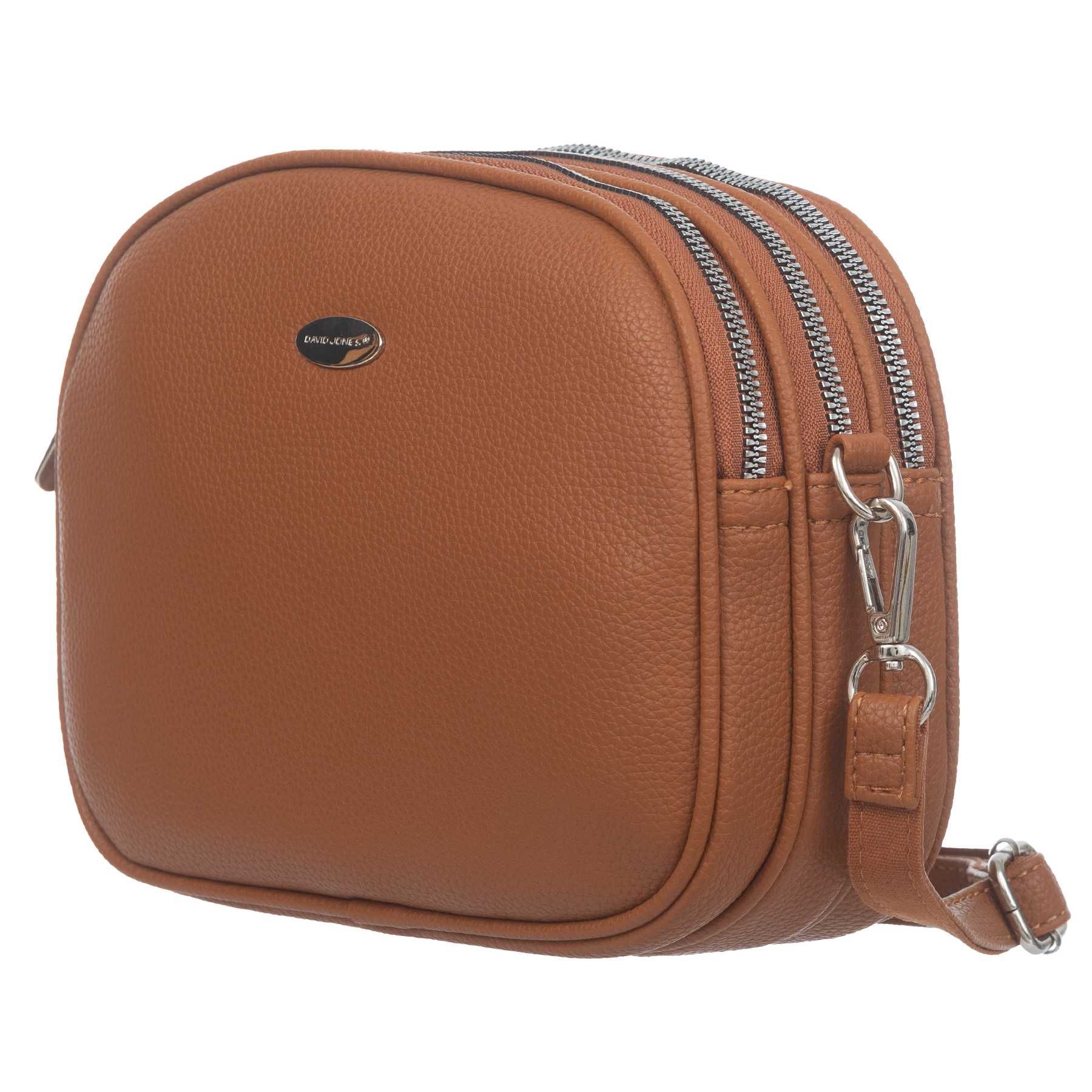 DAVID JONES torebka skórzana eko listonoszka 3 komorowa V488 camel