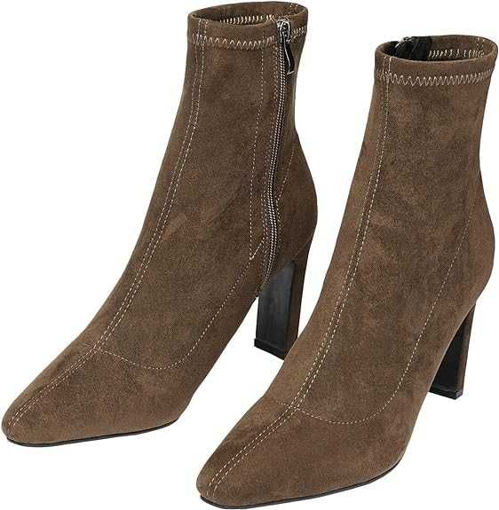 Buty damskie na obcasie, botki khaki, zamsz ekologiczny, rozmiar 38