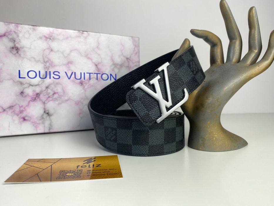 Pasek skórzany Louis Vuitton Damier Graphite Premium LV srebrną klamra