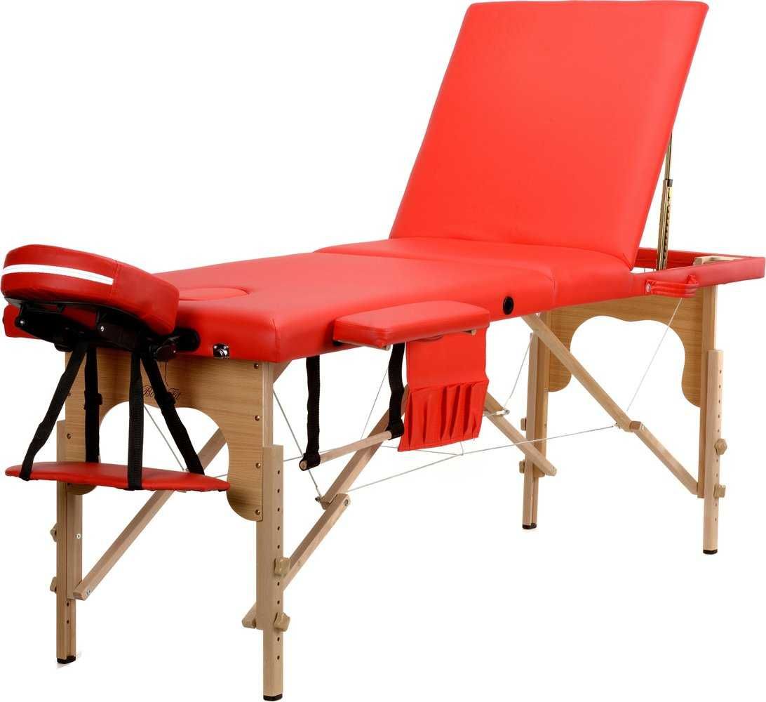 Stół, łóżko do masażu 3-segmentowe drewniane czerwony