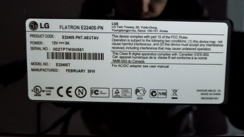 Monitor LG Flatron E2240S-PN