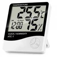 Електронний кімнатний термометр гігрометр з годинником HTC-1
