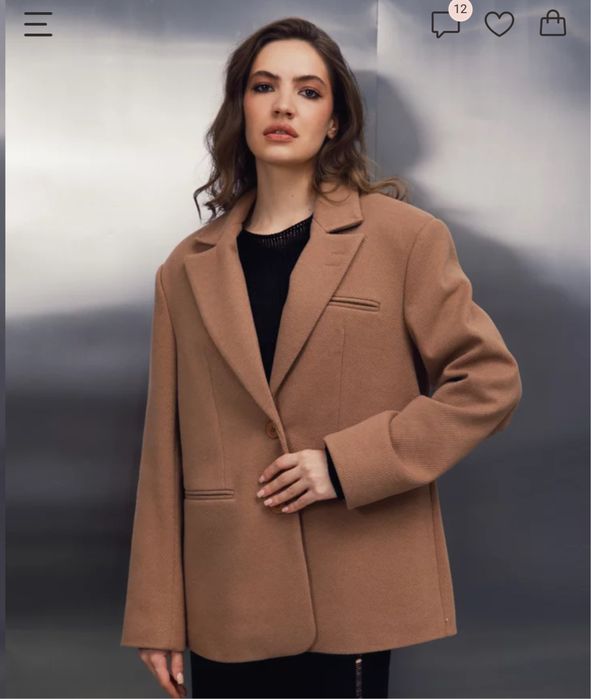 Бежеве подовжене однобортне пальто-жакет Gepur