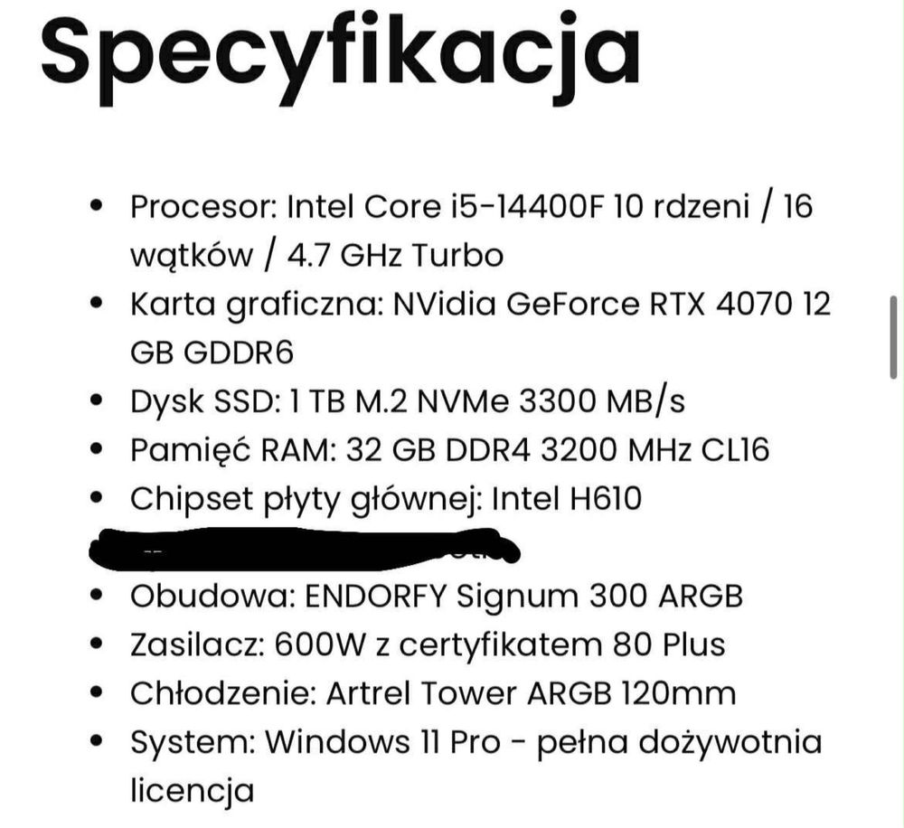 PC Core i5-14400F, 32 GB, RTX 4070, 1 TB M.2 PCIe Windows 11 Pro