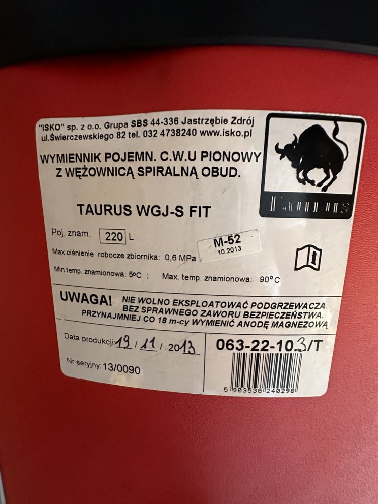 Zbiornik TAURUS WGJ-s Fit 220 l 2013 Sprawne w 100 %