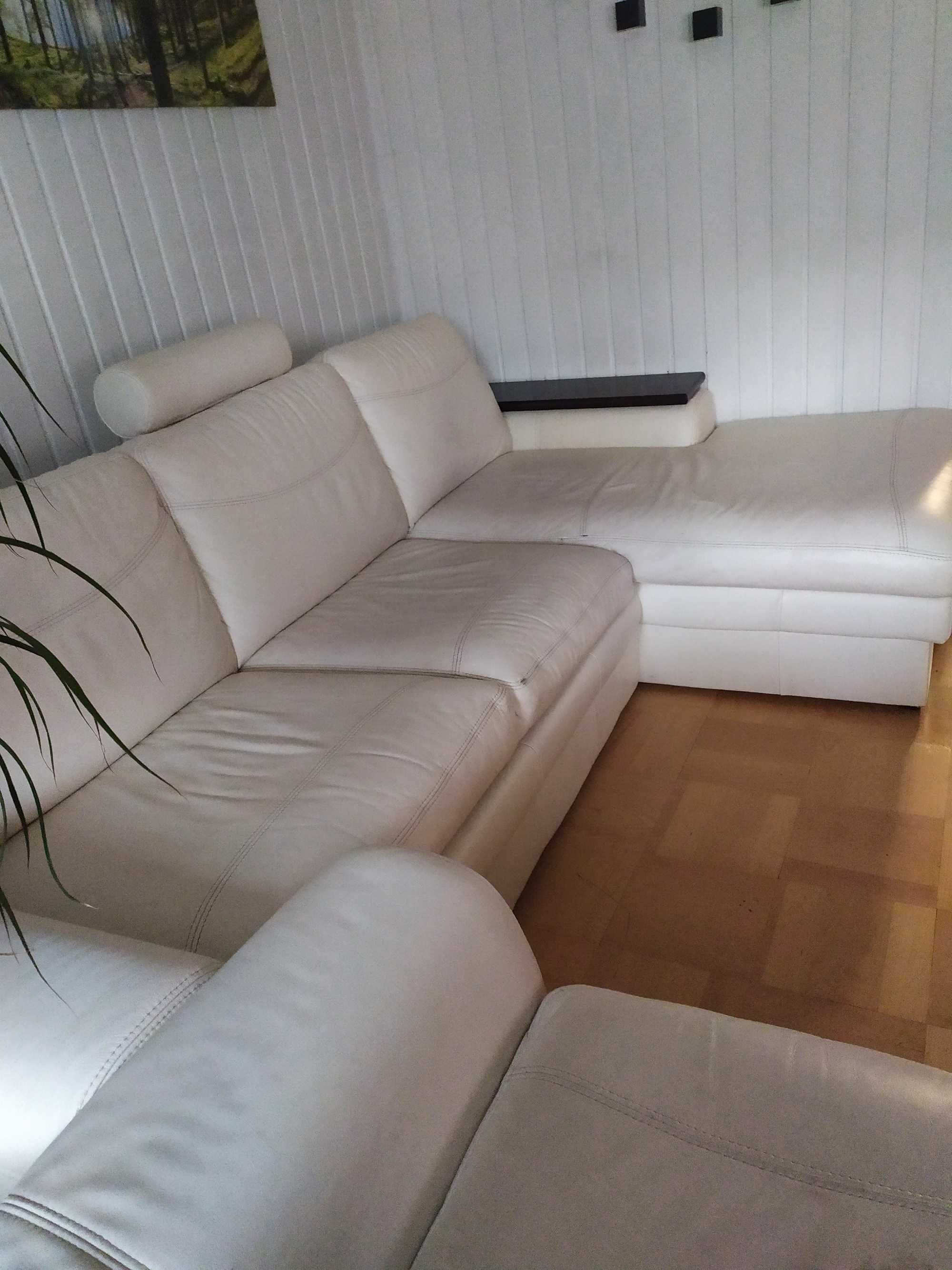 sofa , narożnik skórzany  z funkcją spania w zestawie  z fotelem