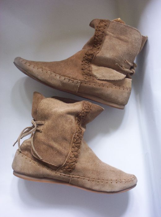 Zara buty saszki botki skórzane brązowe beżowe zamszowe folk etno 38