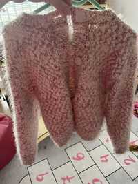 Kardigan sweter guziki bialo rozowy 122 smyk