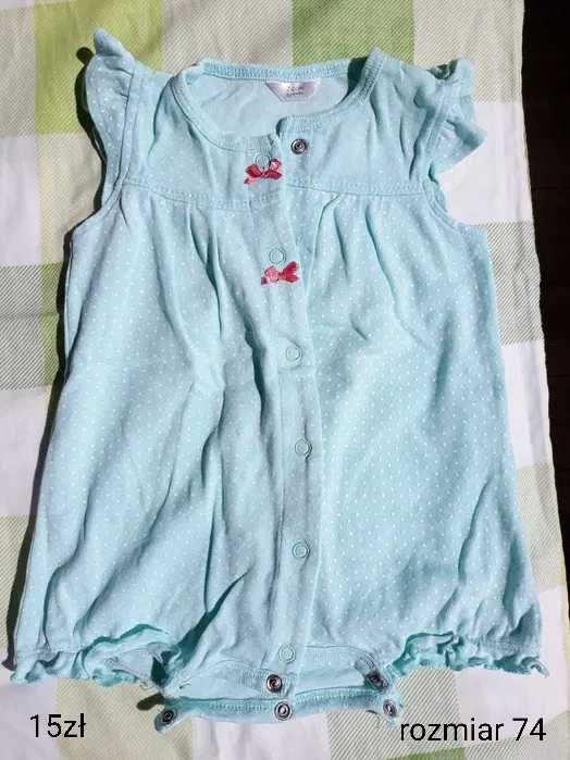 Zestaw ubranek rampers, sukienka z body r. 68-74, czapka