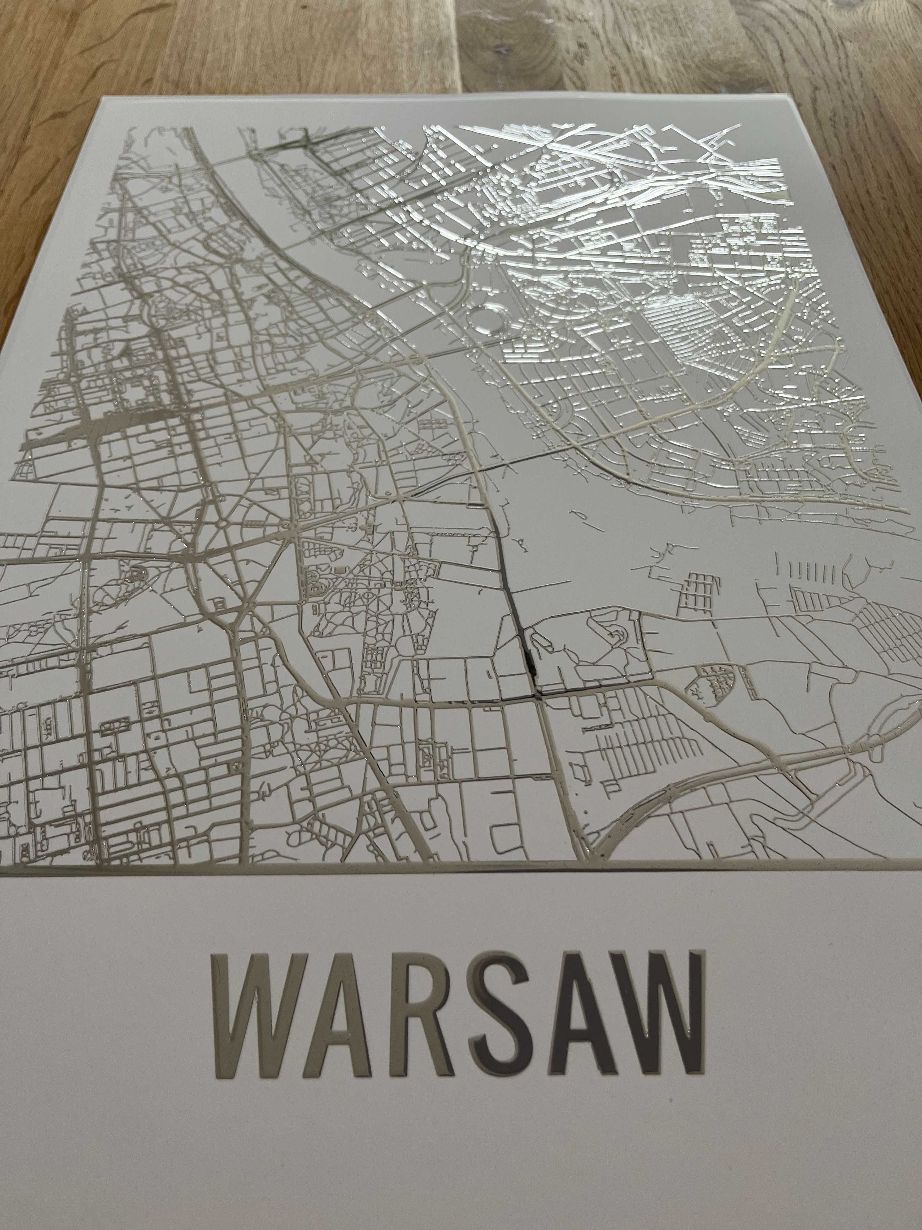 Mapa Warszawy - obrazek. Srebrna / czarna.