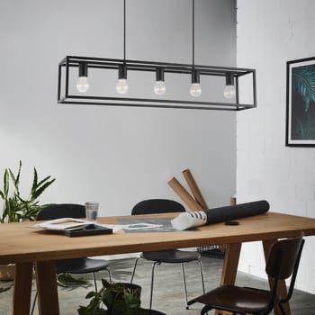 Candeeiro de teto suspenso preto com 5 lâmpadas