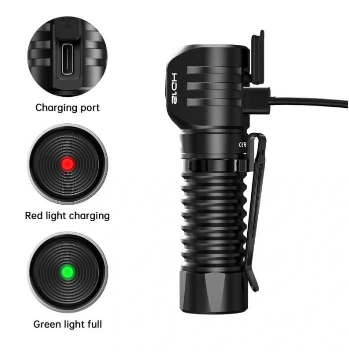 Ліхтар WURKKOS HD12\5000K CRI90\850lm\RED-light\IP68 \USB-C\1,2–4,2 В