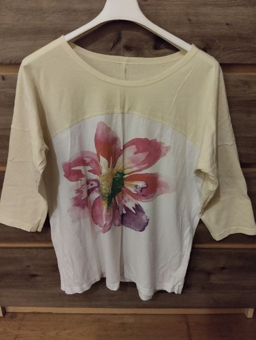 Biało żółta bluzka w kwiat ,XL