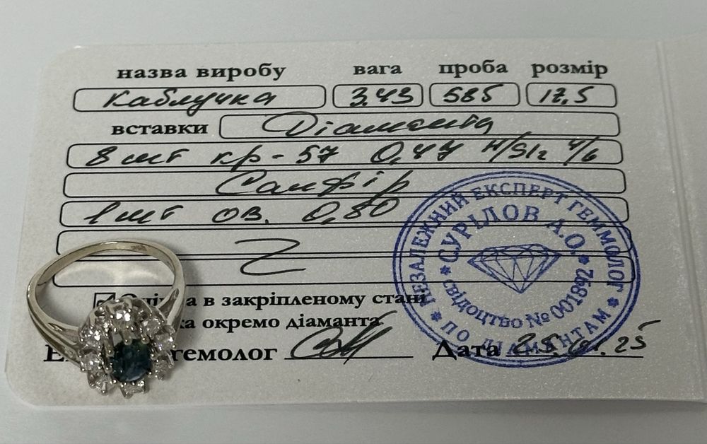 Золотое кольцо с бриллиантами и сапфиром