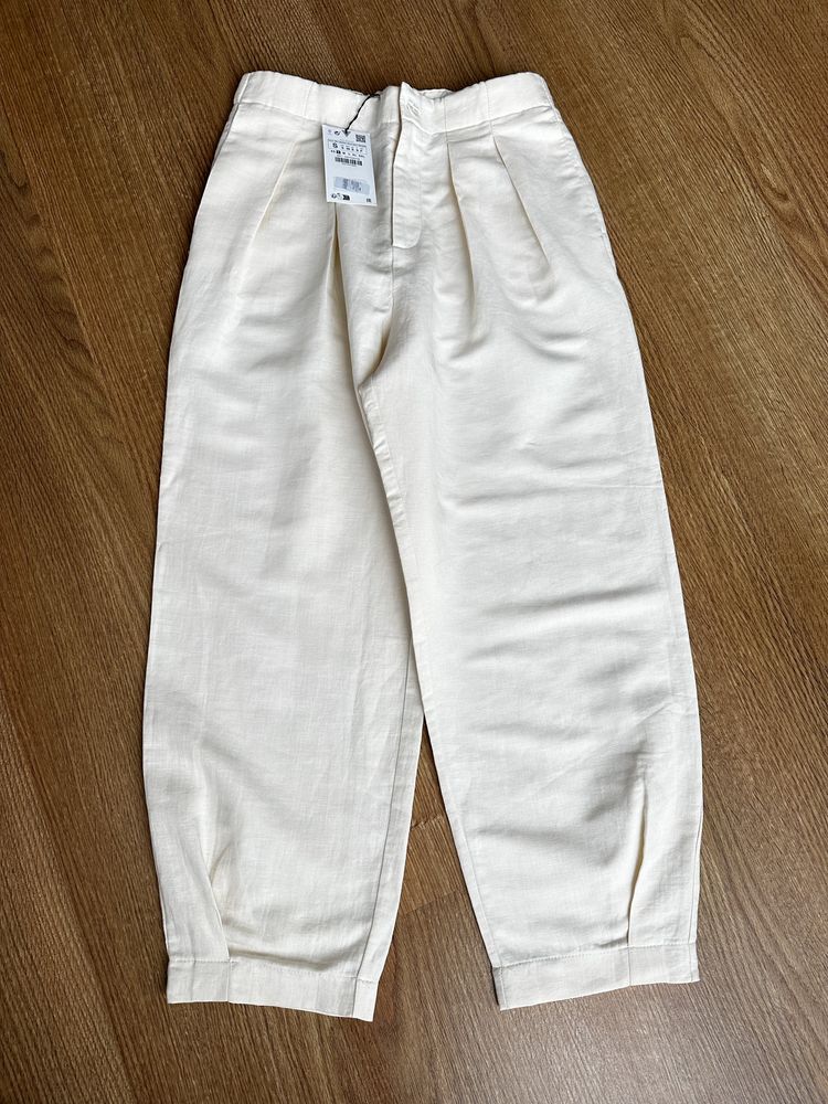 Лляні штани широкі carrot fit Zara Зара М