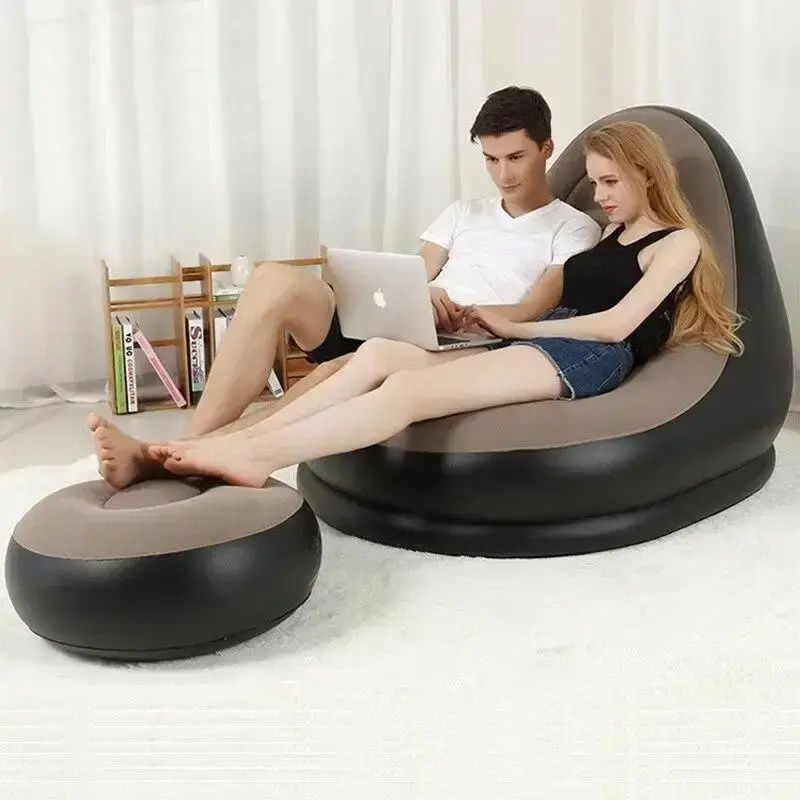 Надувний диван з пуфом Air Sofa / Надувне велюрове крісло з пуфом