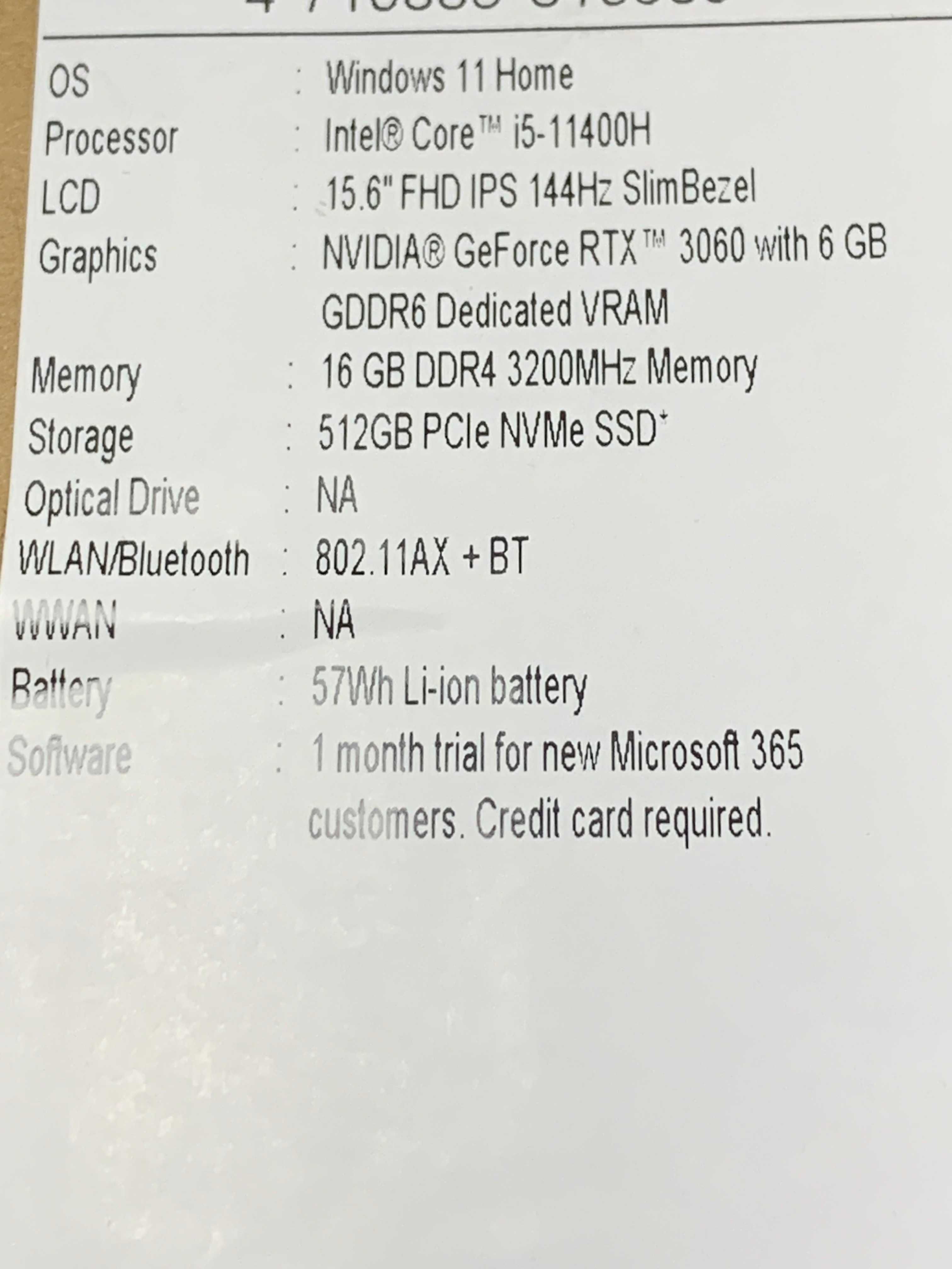 Laptop Acer Nitro 5 Gaming  RTX3060 15,6 Intel Core i5 16 GB 512 GB