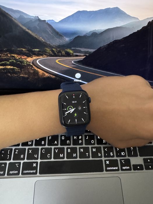 Apple watch 6 44mm bleu з дорогим шкіряним ремінцем