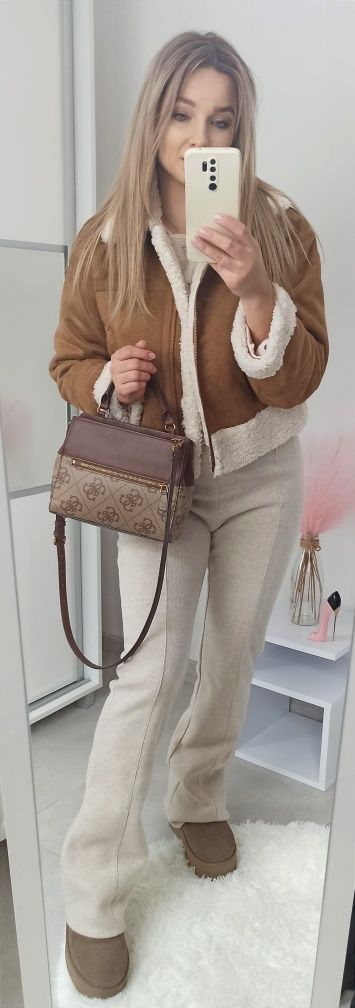 Zara kurtka kożuch brązowa camel s 36 baranek dwuwarstwowa biker