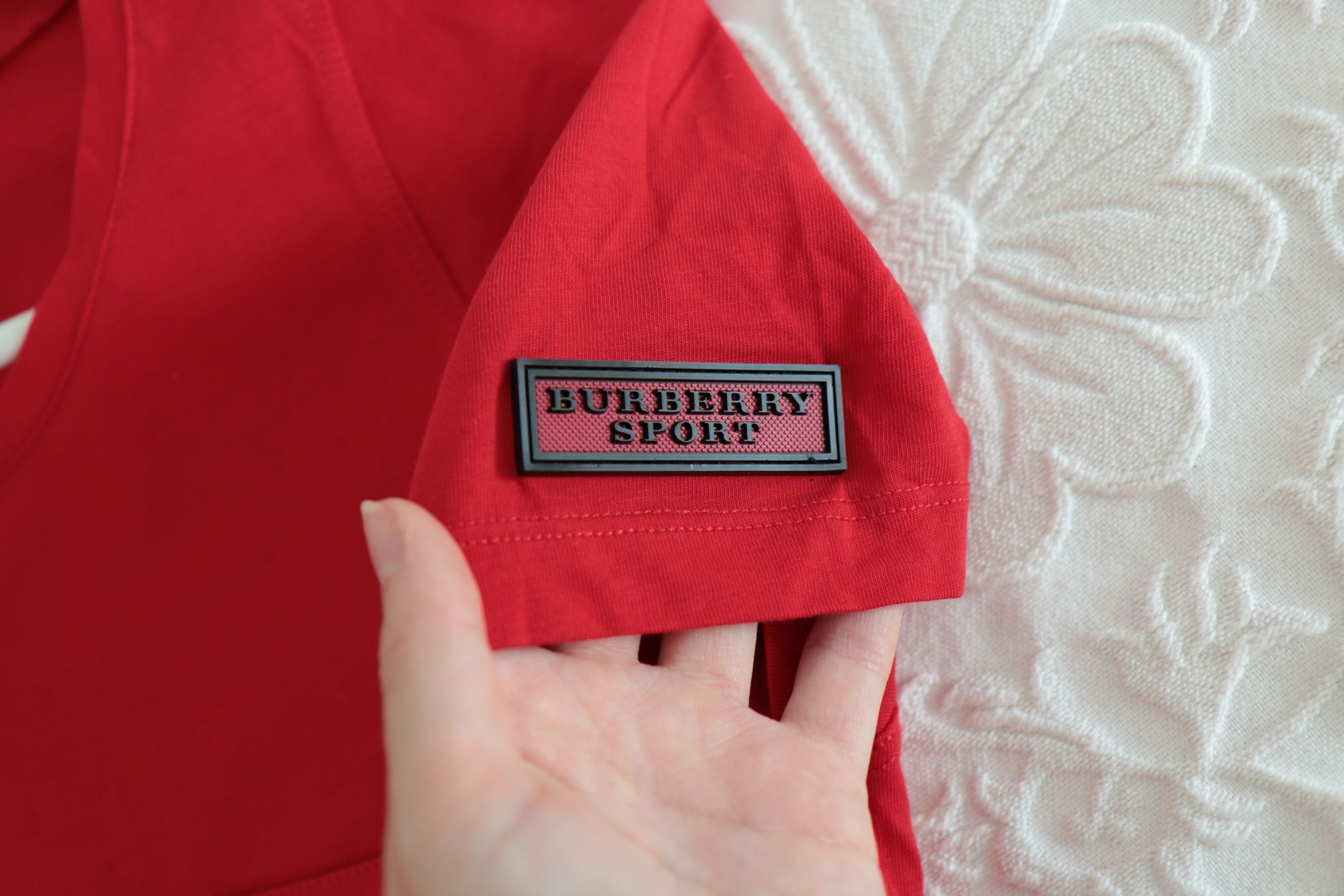 Czerwony t-shirt BURBERRY SPORT XS logowana koszulka bawełna
